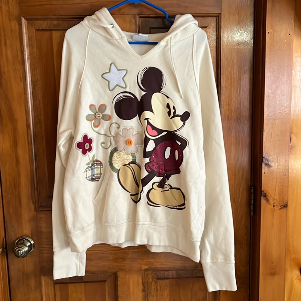 Vintage Disneyland Mickey Mouse Flower & Rhinestone Hoodie Size XL (estimated)
